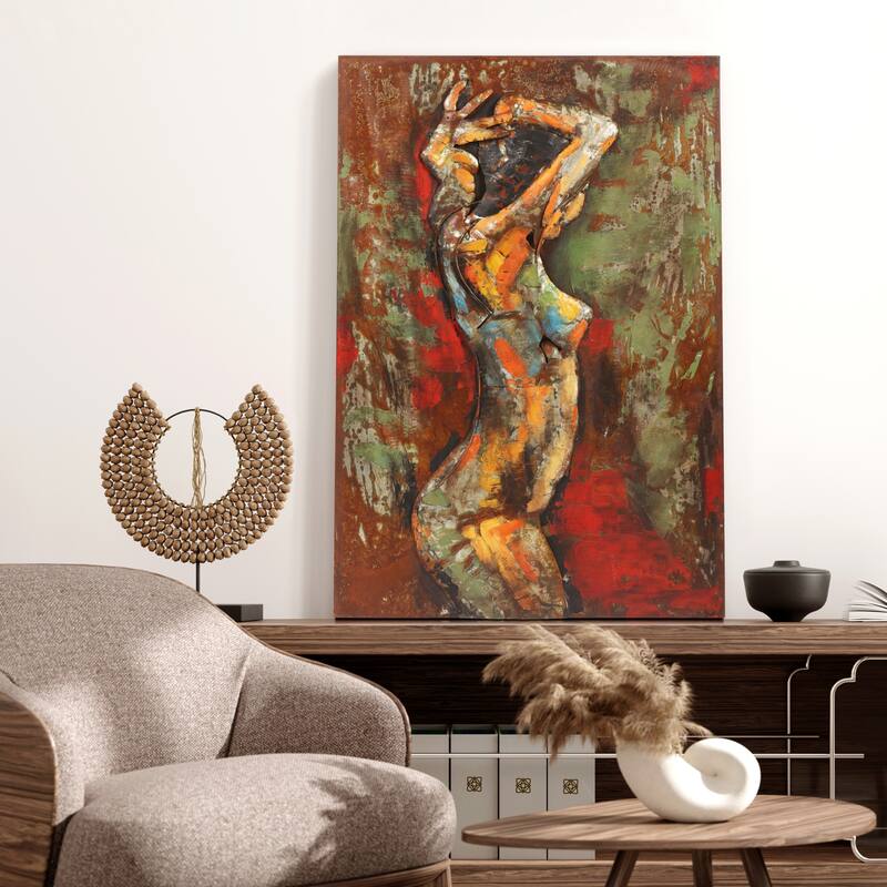 "Nude Study" Mixed Media Iron Hand Painted Dimensional Wall Art Sculpture