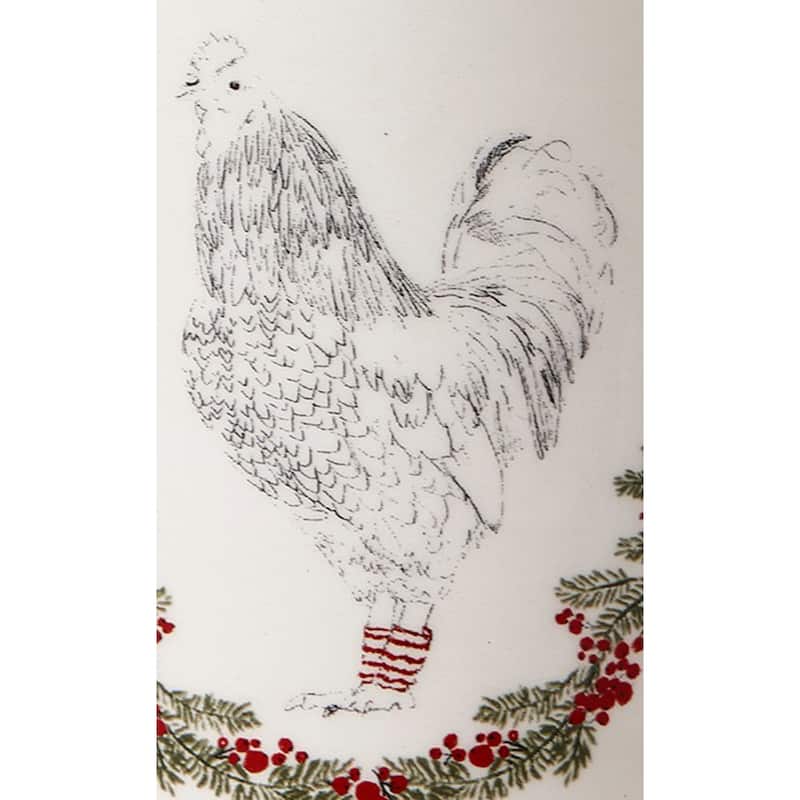 "Farmhouse Christmas" Collection Earthenware White Mug Featuring Rooster with Holly, 16.0 oz.