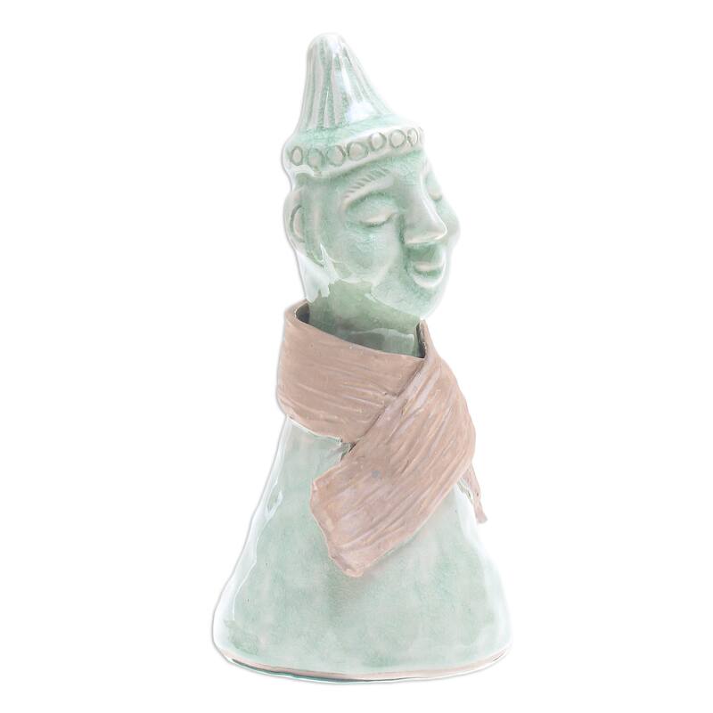 Novica Handmade Hill Tribe Man Celadon Ceramic Sculpture