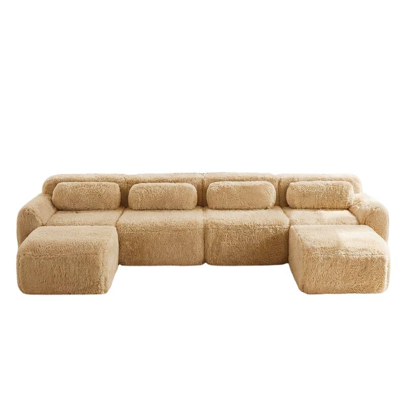 Homy Casa Light Khaki Modular Sectional Sofa, Soft Plush Fabric Cloud Couch with Anti-Slip Base & Decorative Pillows