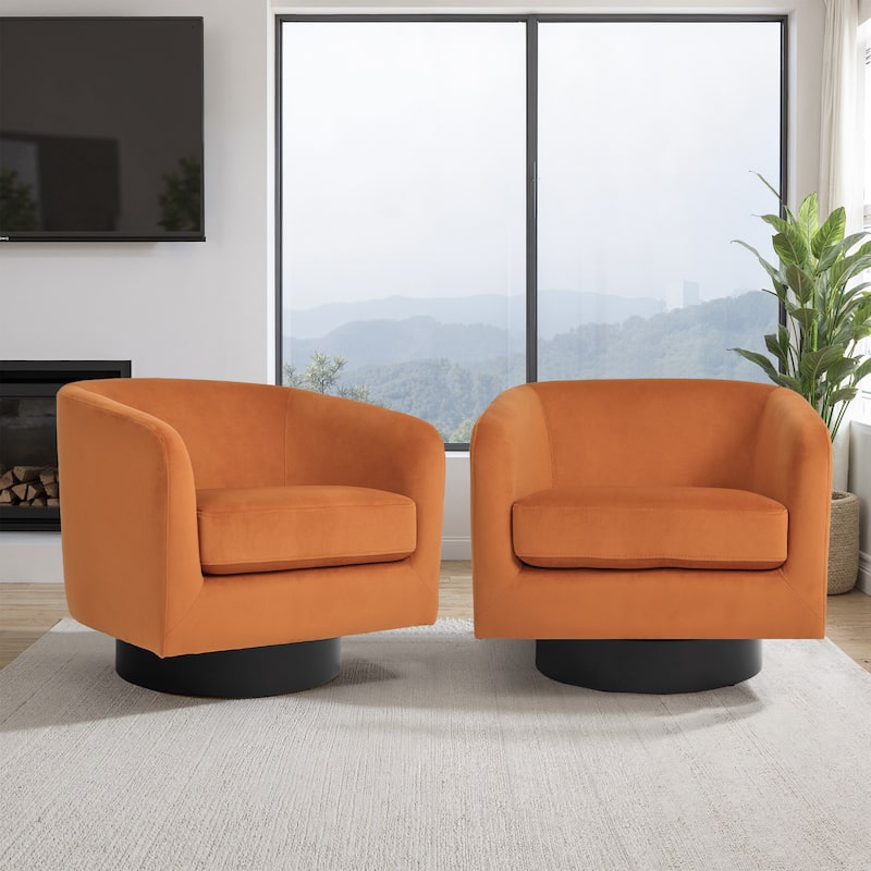 UIXE Set of 2 Swivel Barrel Accent Chair Velvet Armchair For Living Room