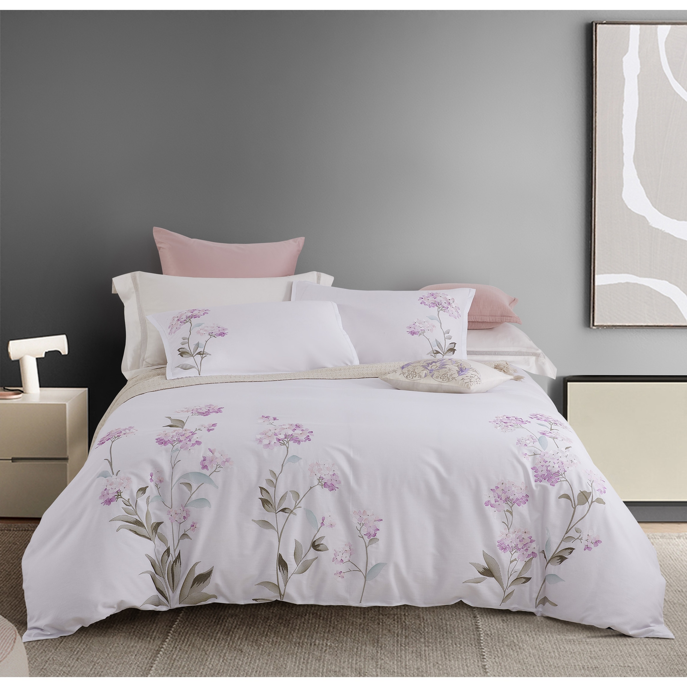 Broderie ensemble housse de couette Collection Hydrangea Embroidery Duvet Set Pink