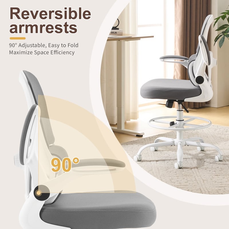 Breathable Mesh Tall Office Chair Drafting Chair With Adjustable Footrest Ring