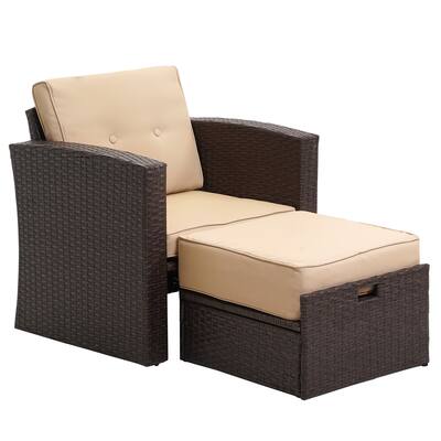 2 Pieces Outdoor Rattan Sectional Sofa Patio Wicker Furniture Sets with Cushions