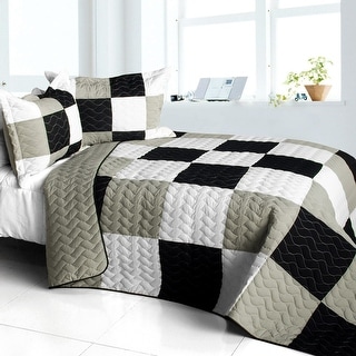 City Light - B Vermicelli-Quilted Patchwork Plaid Quilt Set Full/Queen ...