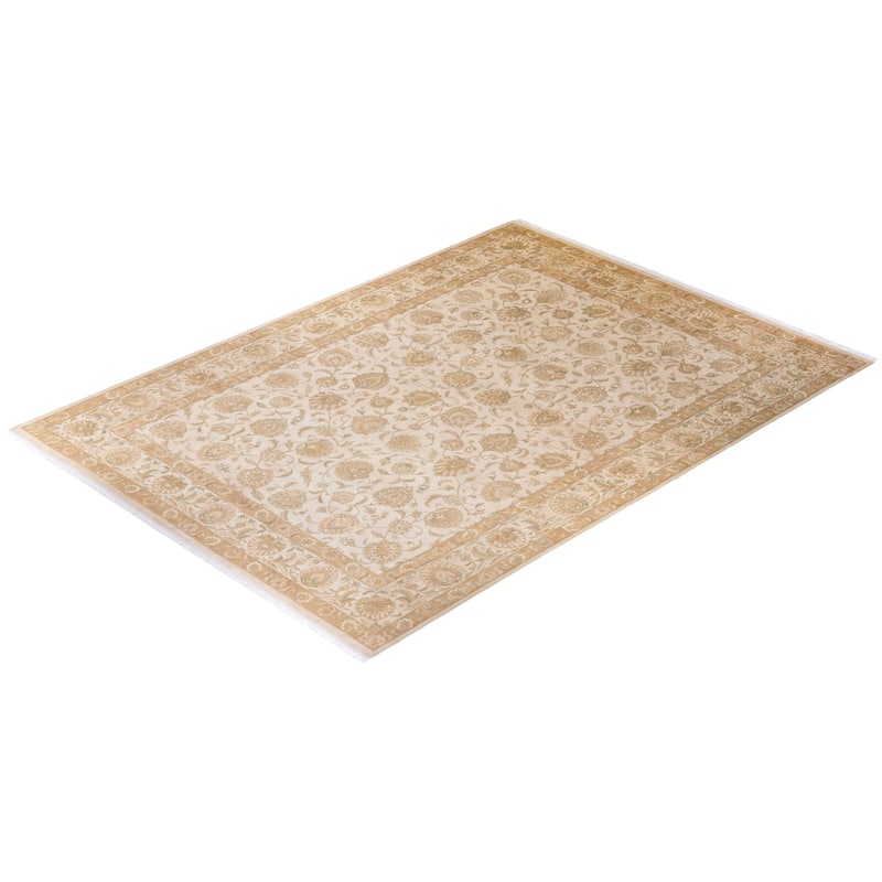 Overton Hand Knotted Wool Vintage Inspired Traditional Mogul Ivory Area Rug - 9' 3" x 12' 10"