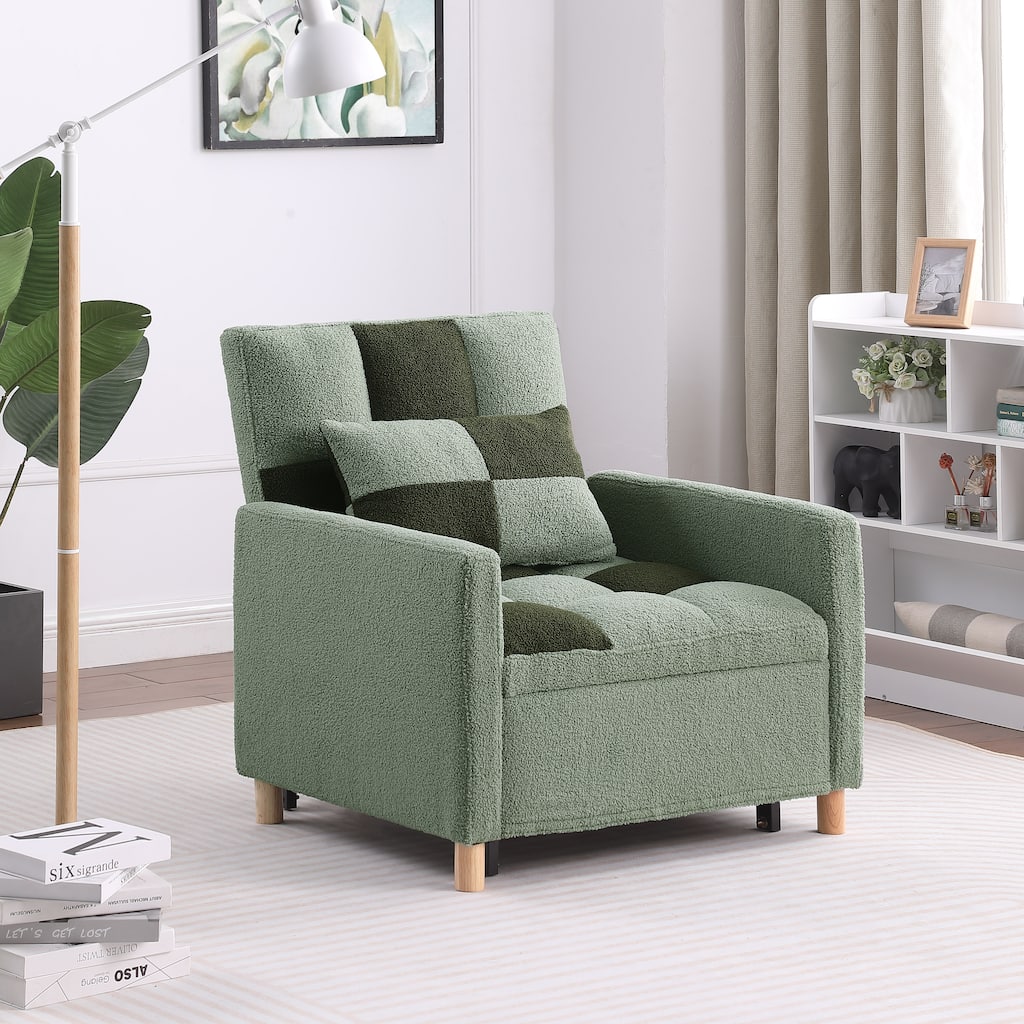 Anmytek Soft Teddy Fabric Convertible Sleeper Chair Bed - Space-Saving Adjustable Multi-Functional with Pillow