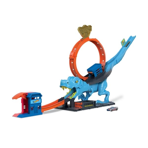 slide 2 of 5, Hot Wheels City T-Rex Chomp Down Playset - Blue