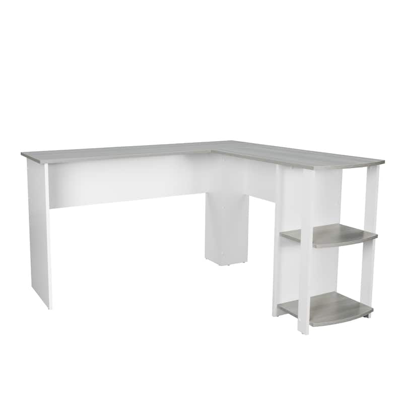 Modern L-Shaped Desk with Side Shelves - Gray