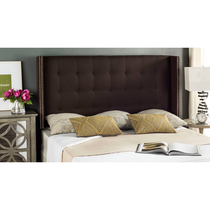 SAFAVIEH Rengin Taupe Upholstered Tufted Wingback Headboard (Twin) - Oak - Full