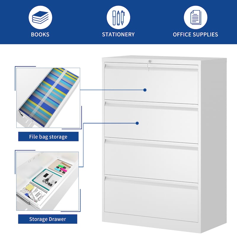 35"W 2/3/4-drawer Lateral Locking Steel File Cabinet for A4, Legal, Letter
