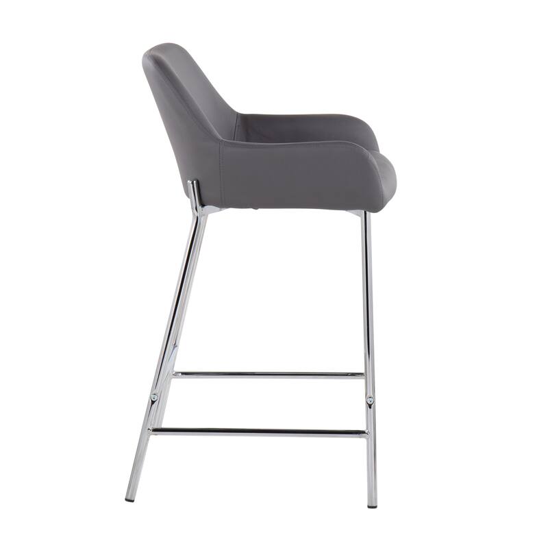 Silver Orchid Galotti Chrome Fixed-Height Upholstered Counter Stool - Set of 2