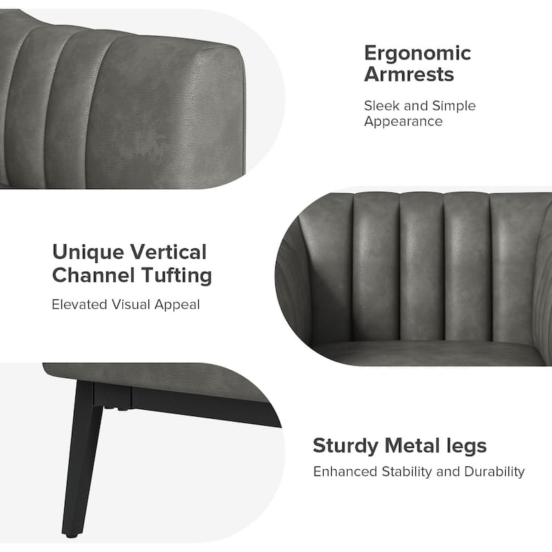 Alfons Industrial Leather Chair with Channel Tufting and Metal Leg by HULALA HOME