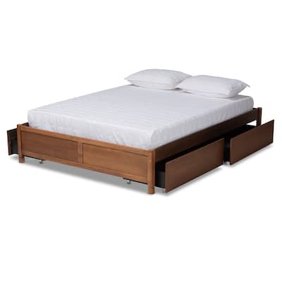 Queen Size Storage Bed Frame - 4 Drawer Wood Platform Bed - Modern Bedroom Furniture