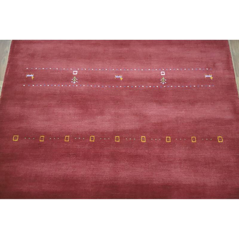Hand Knotted Oriental 100% Wool Carpet Tribal Animal Pictorial Red Gabbeh Area Rug - 7' 8'' X 4' 11''