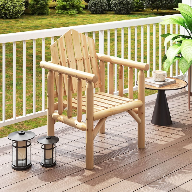 Costway 1/2/4 PCS Outdoor Wood Armchair with Armrests and Reclined - See Details - Natural-1 PCS - Single