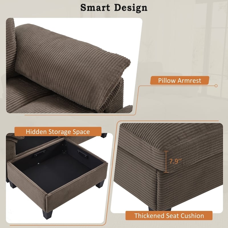 116.9" Modern Sectional Sofa with Storage Ottomans and USB Ports, Cup Holders