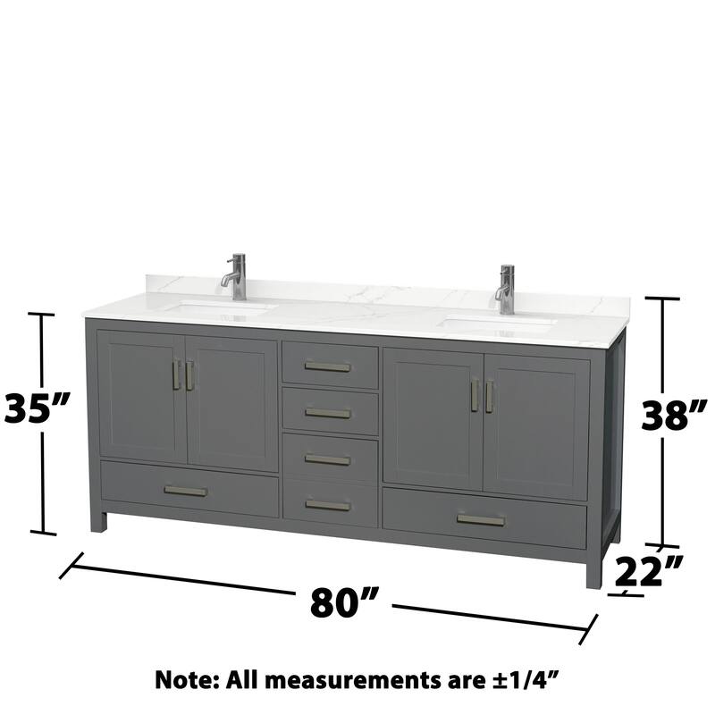 Sheffield 80-inch Double Vanity, Single Hole Quartz Top, Med Cabinets