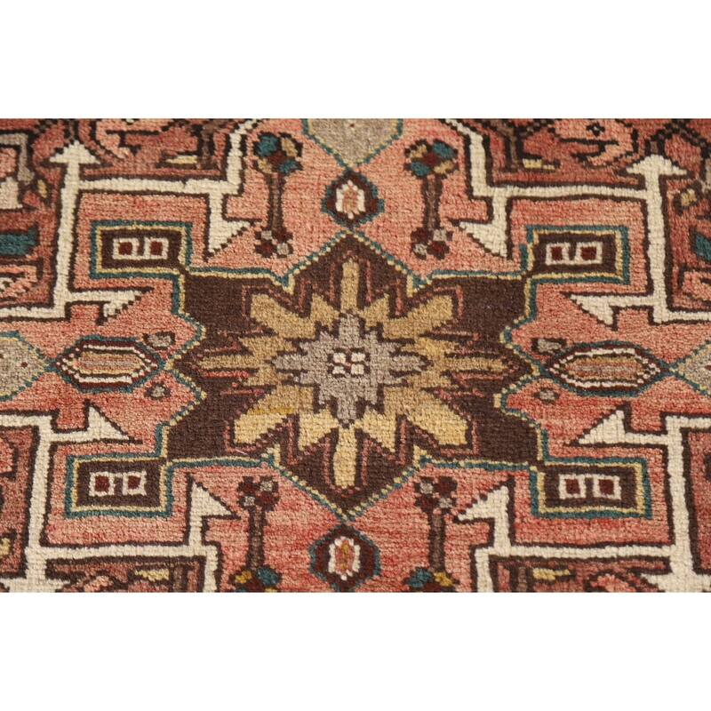 Geometric Handmade Heriz Persian Vintage Runner Rug - 3'5"x 10'7"