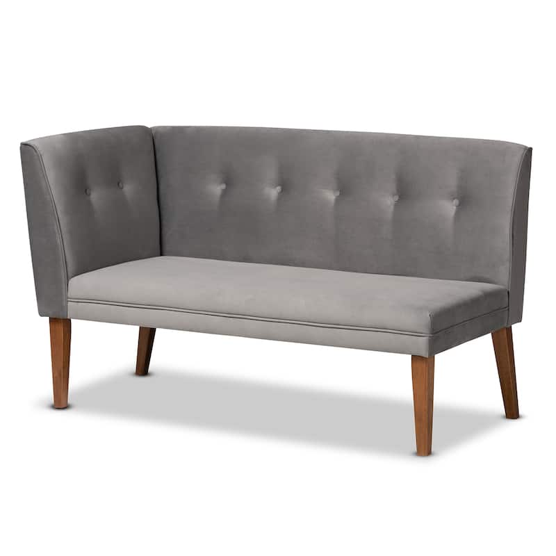 Stewart Mid-Century Grey Velvet Upholstered Wood Dining Nook Set
