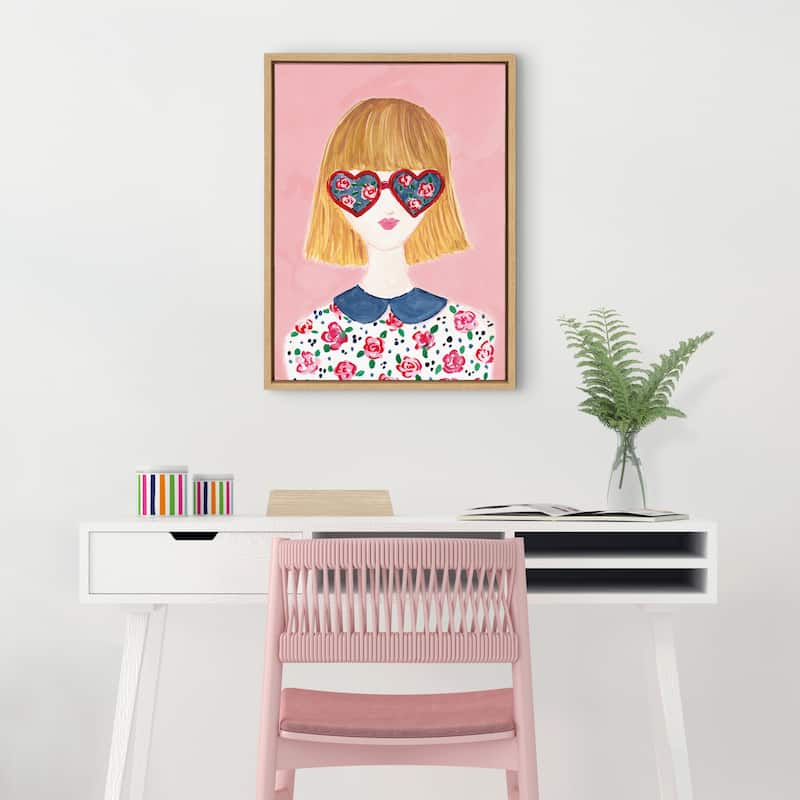 Kate and Laurel Sylvie Rose Glasses Framed Canvas by Sara Berrenson