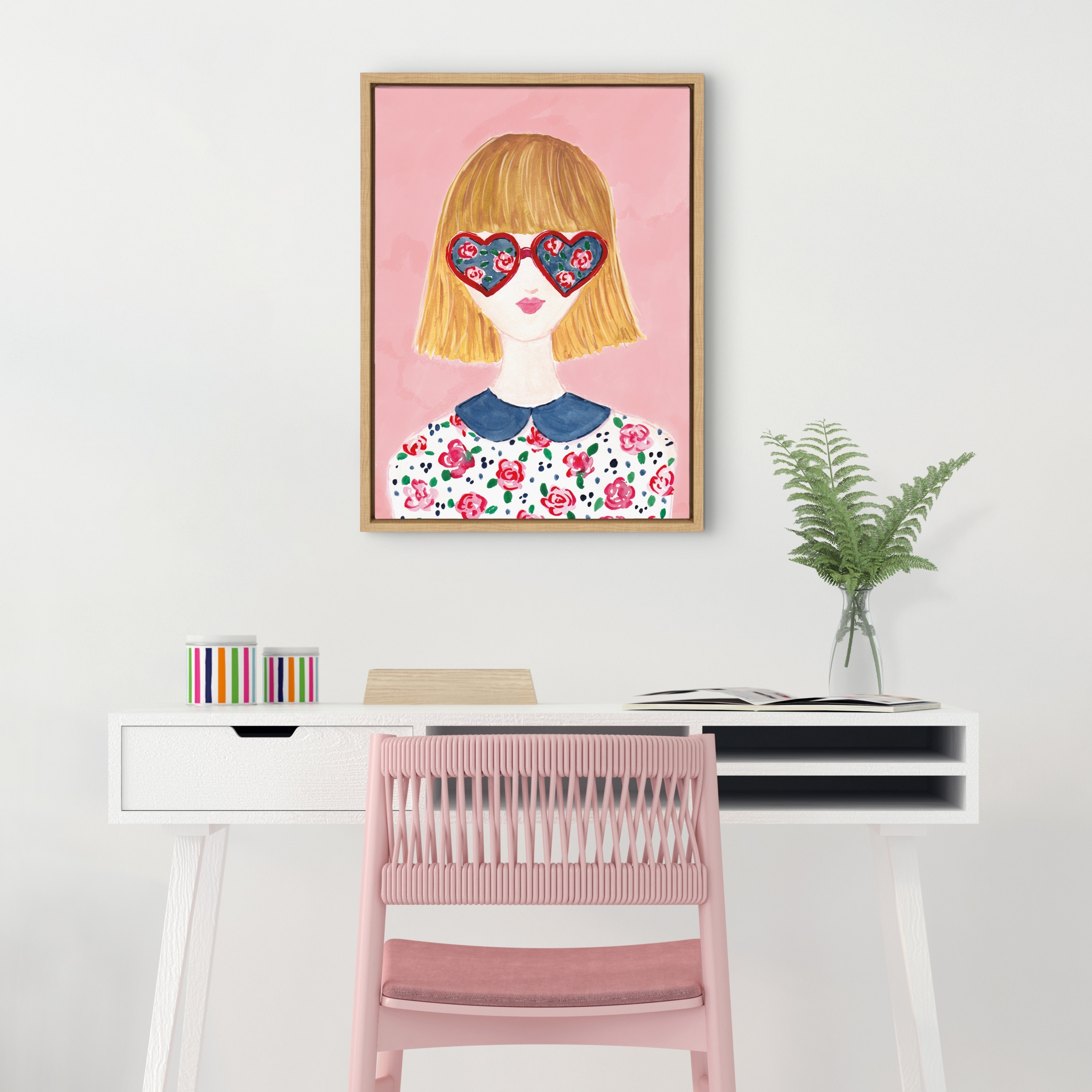 Kate and Laurel Sylvie Rose Glasses Framed Canvas by Sara Berrenson