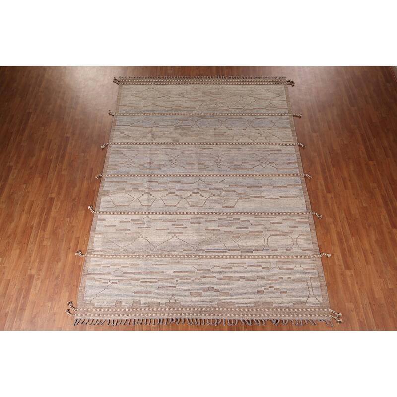 All-Over Striped Moroccan Modern Area Rug Handmade Wool Carpet - 8'0"x 12'1"