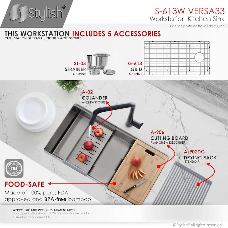 Versa33 Undermount 33" Single Bowl Stainless Steel Kitchen Sink - 33" x 19" x 10"
