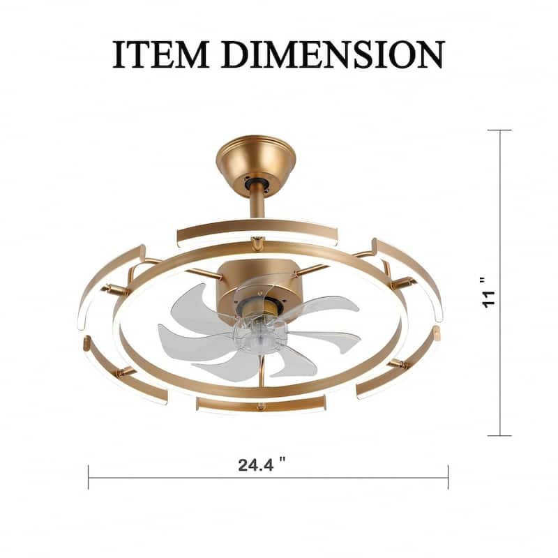 Cusp Barn 24-Inch Dimmable LED 6-DIY Shape Smart Ceiling Fan With Light, 6-Speed Reversible Ceiling Fan Light With Remote