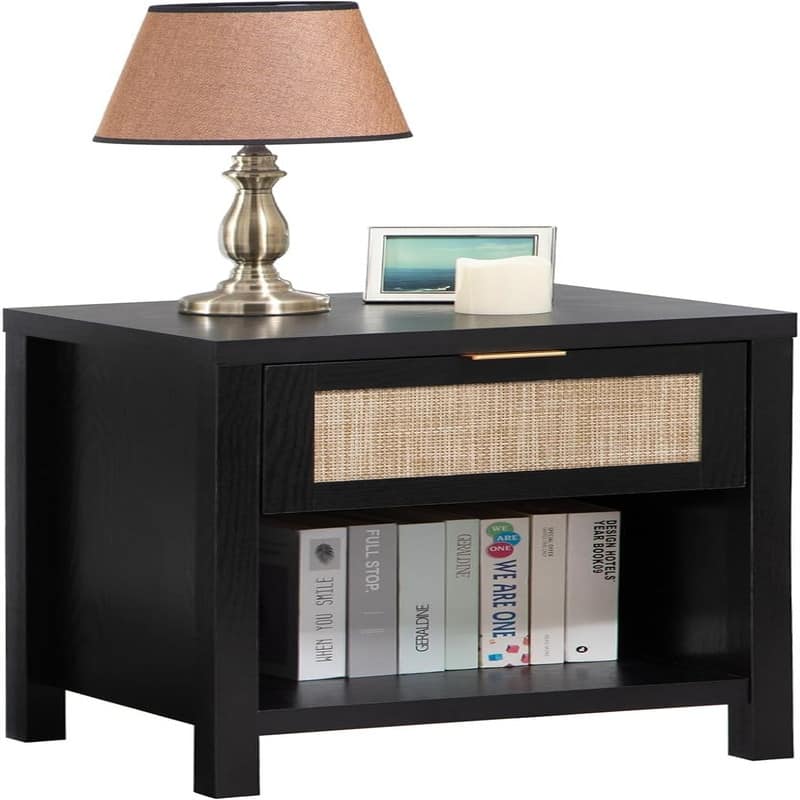 Rattan Nightstand Farmhouse Night Stands with Drawer