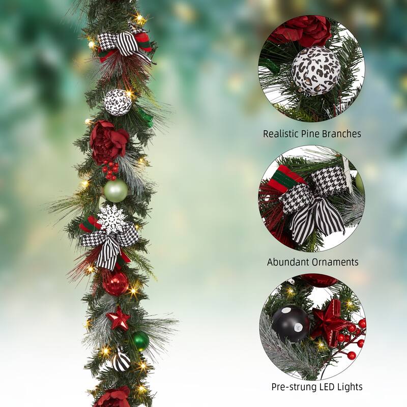 6ft Festive Decor Battery Operated Pre-Lit Christmas Garland - N/A