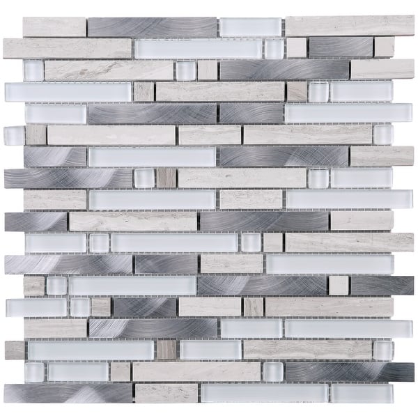 TileGen. Series Thread Random Sized Mosaic Tile in Beige/White Wall ...