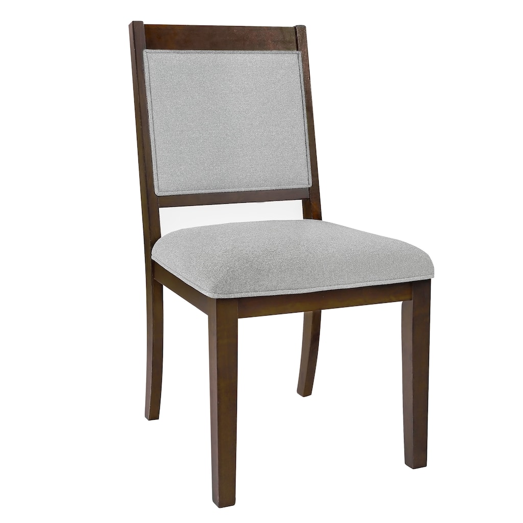 Tom Side Dining Chair Set of 2, Brown Solid Wood, Gray Woven Fabric