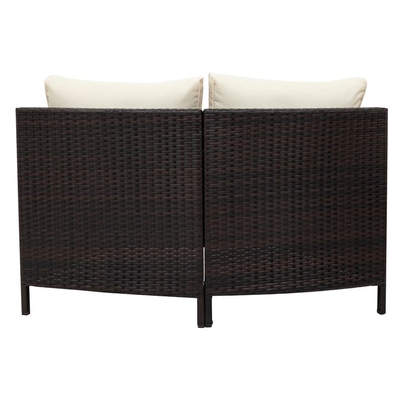 5-Piece All-Weather Brown PE Rattan Sectional Set – Half-Moon Outdoor Sofa with Tempered Glass Table for Patio & Garden