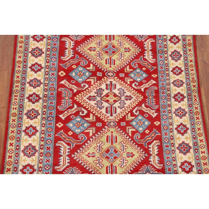 Red Kazak Oriental Area Rug Hand-Knotted Bedroom Wool Carpet - 4'3"x 6'0"
