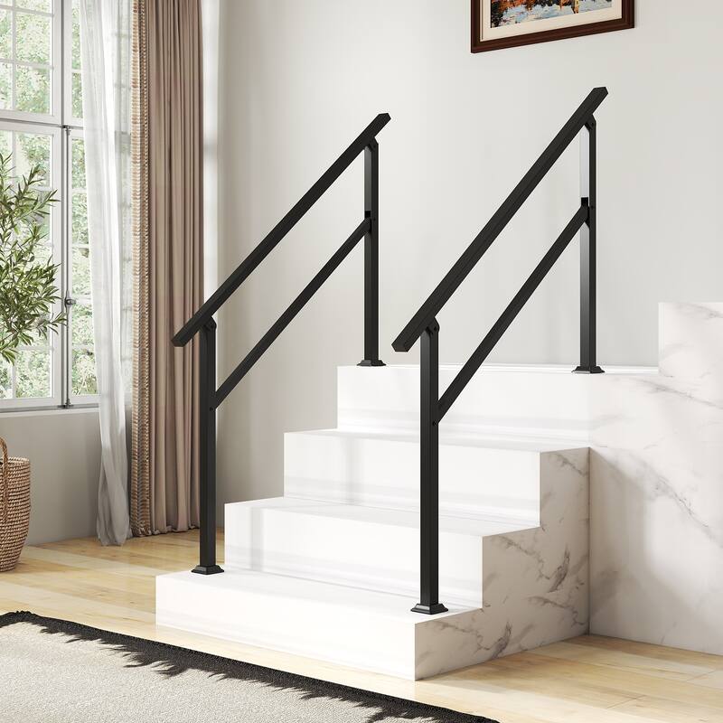 Gymax Metal Handrail 0-4 Steps w/Flexible Angle Adjustment