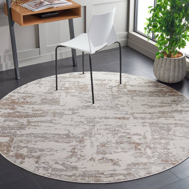 SAFAVIEH Diamond Natsuo Modern Abstract Fringe Rug - 6'7" Round - Beige/Brown