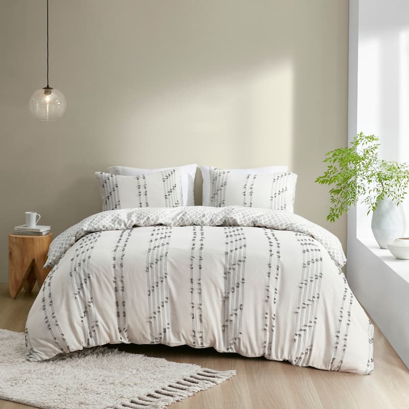 INK+IVY Kara 3 Piece Cotton Jacquard Duvet Cover Set (Insert excluded)