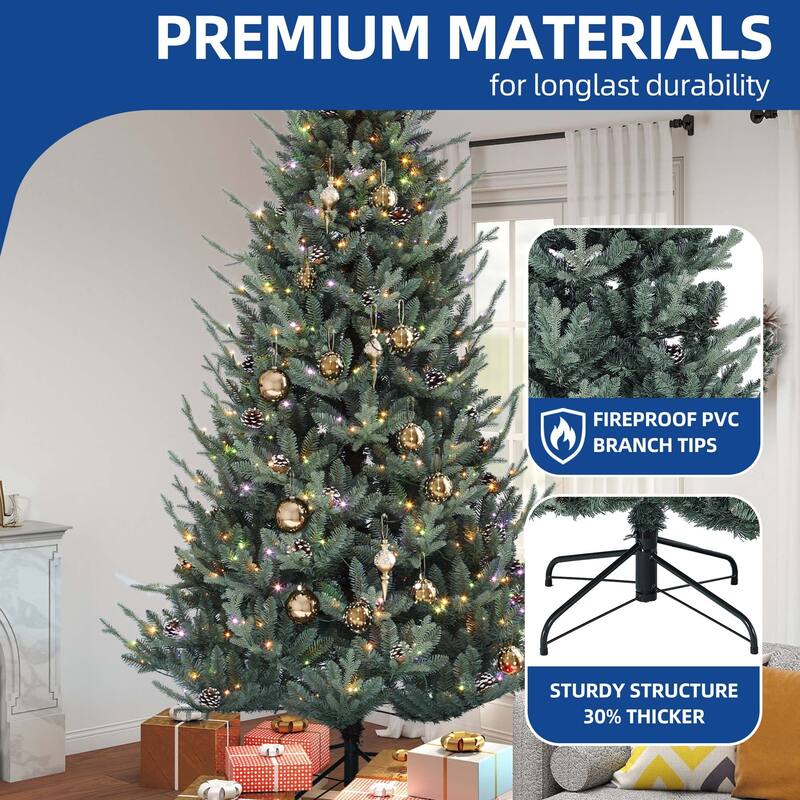6/7.5FT Pre-Decorated Artificial Hinged Holiday Xmas Tree with 51 Pine Cones