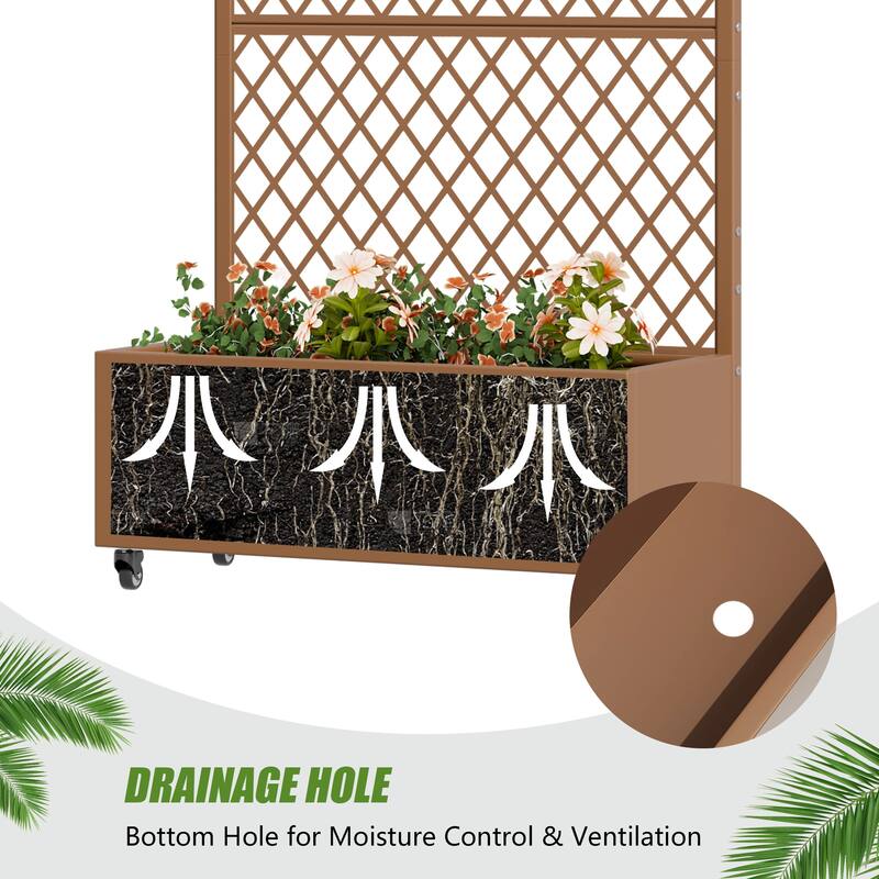 Raised Garden Bed Planter with Trellis Movable Planter Box with Lockable Wheels
