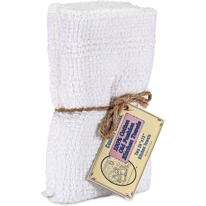 Country Cottons, Old Fashion 100% Cotton Made in The USA Highly Absorbent Kitchen Towels - Set of 2-24"x15" Various Colors - White