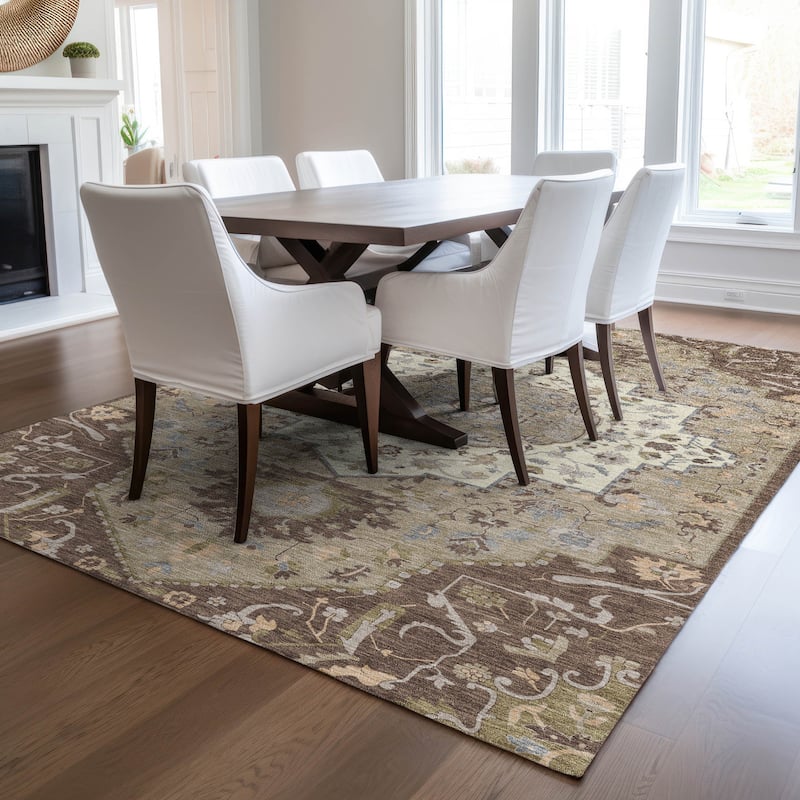 Machine Washable Indoor/ Outdoor Traditional Medallion Chantille Rug