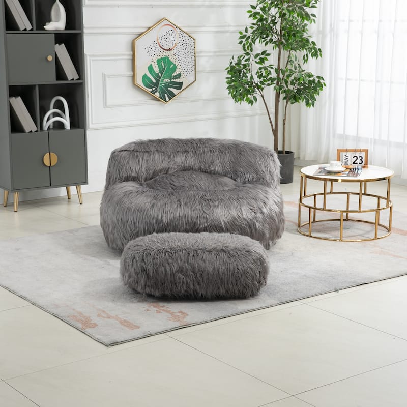 Bean Bag Chair, Faux fur Lazy Sofa with Ottoman, with Memory Sponge ...