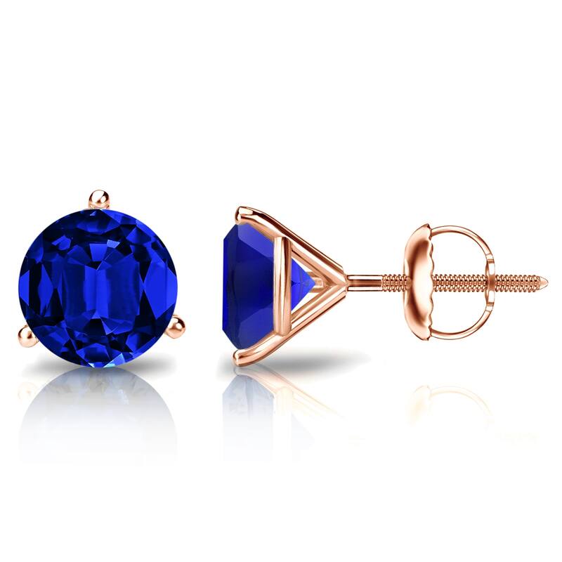 Auriya 14k Gold Lab Grown Gemstone Blue Sapphire Stud Earrings Round 0.25 to 5.00 ct. tw. 3-Prong Martini Screw-Back - 0.90ct tgw. - Rose