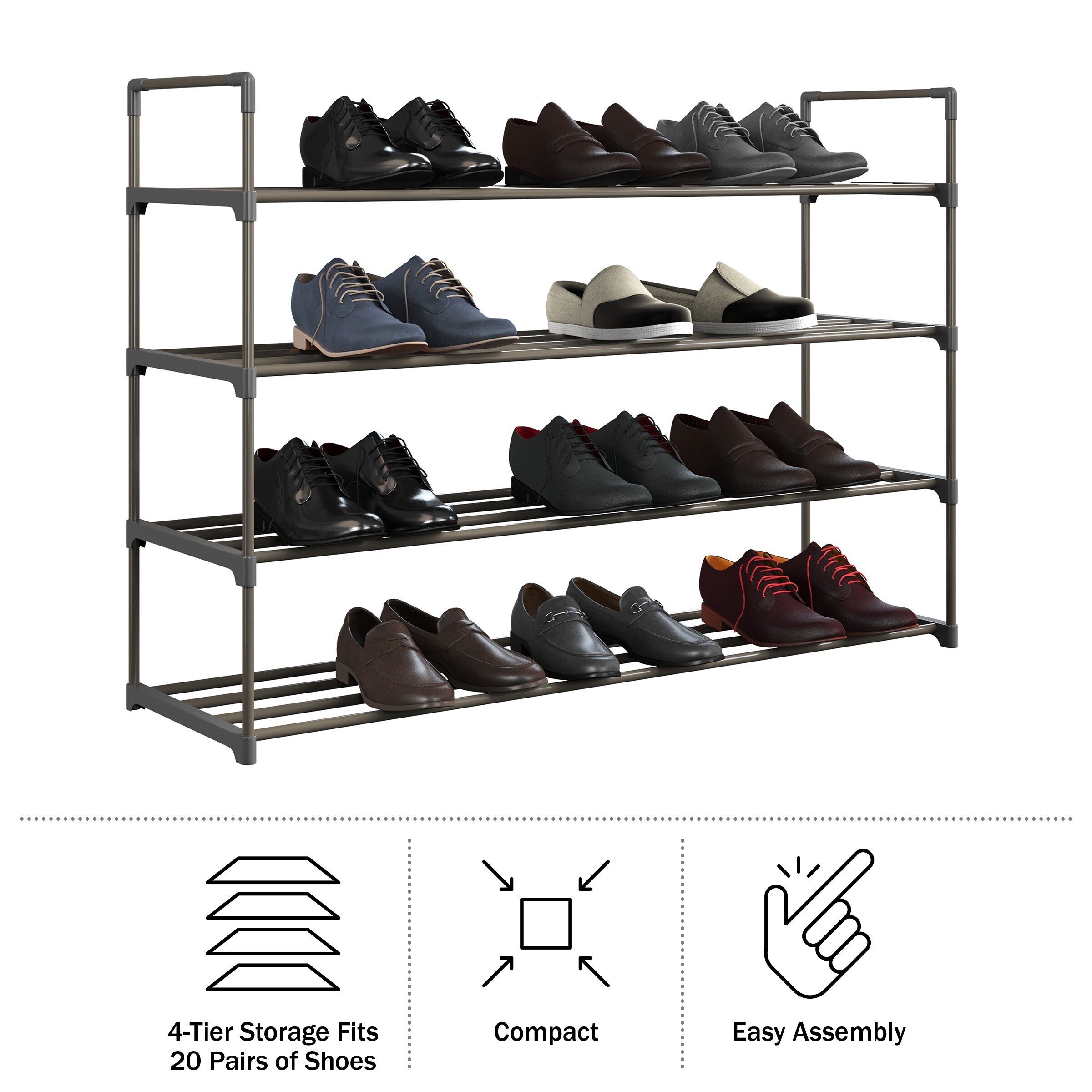 2-Tier Multi-Use Stackable Shoe Rack, Grey, Sold by at Home