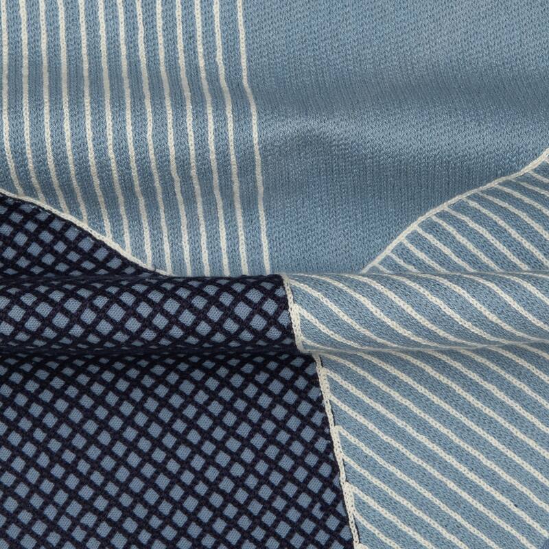 Handwoven Striped Embroidered Cotton Throw Pillow - 24" - Blue and White