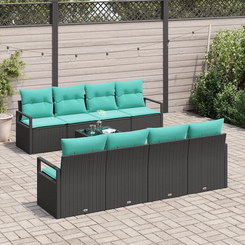vidaXL 9 Garden Sofa Set with Cushions Black Poly Rattan - 90.6 x 24.4 x 27.2