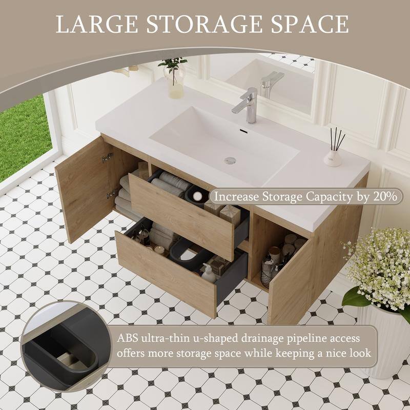 ABRUZZO 48" Floating Bathroom Vanity with Integrated Resin Top Basin 2 Cabinets 2 Soft Close Drawers Full Assembly