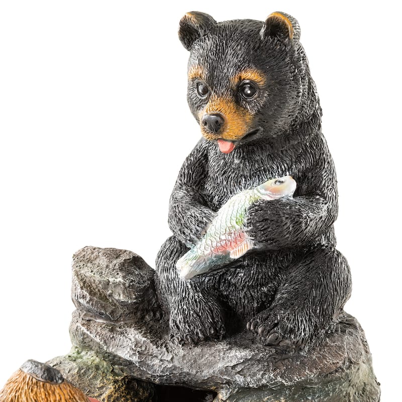 Glitzhome 30.5"H 4-Tiered LED Lighted Mom & Baby Bear Polyresin Outdoor Floor Fountain