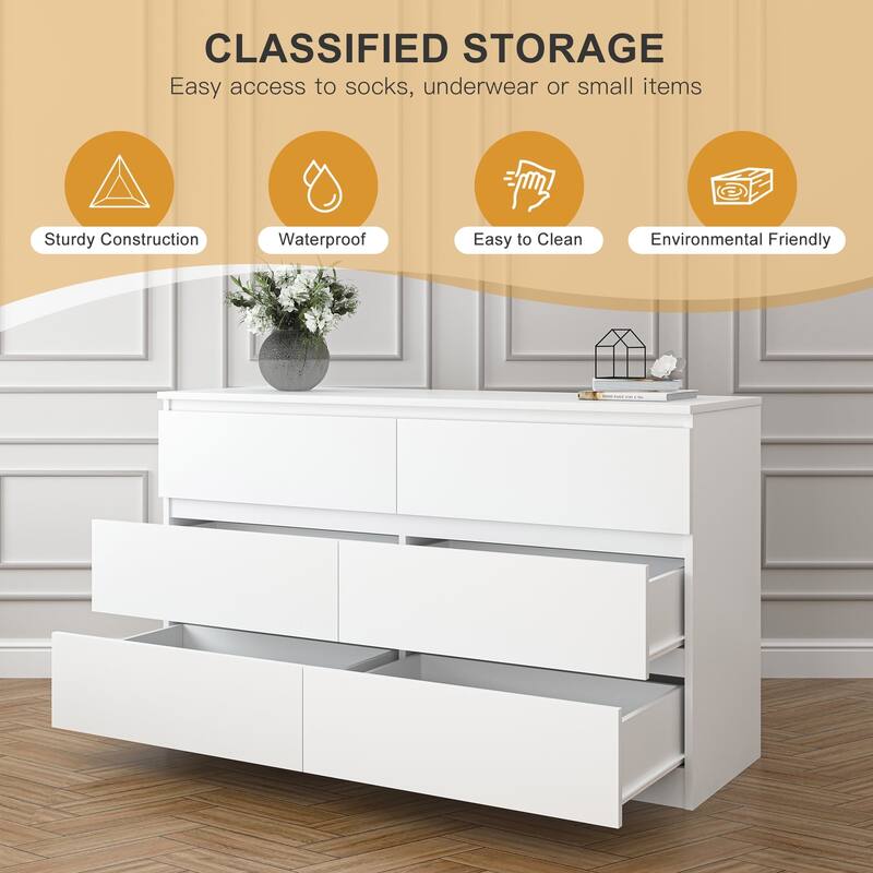 6 drawer 47.25 in. Wide Dresser Wood Double Dresser Large Storage Tower Unit Chest of Drawers TV Stand Dresser